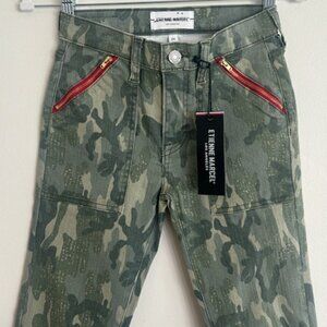 Etienne Marcel 7034 Classic Camouflage Zip Moto Denim Skinny Jeans NEW